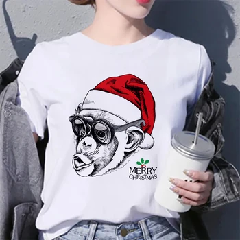 Cute Santa Claus Tlač Žena T-shirt Harajuku Veselé Vianoce, T Košele Ženy Streetwear Kawaii Kpop Bežné Estetické Oblečenie