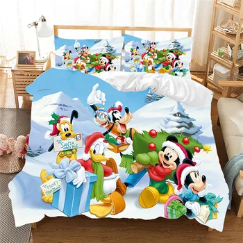 Disney Mickey Mouse posteľná bielizeň Nastaviť Mickey Minnie Perinu obliečka na vankúš Deti, Prístelky Nastaviť Kráľovná King Size Postelí Nastaviť Vianočný Darček