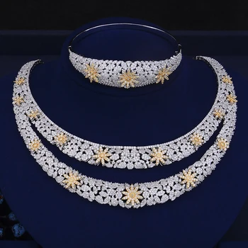 GODKI Luxusné Dvojlôžkové Vrstvy Nigérijský Svadobné Šperky Sady Pre Ženy Cubic Zirconia Crystal CZ Dubaj Indickej Zlaté šperky Sady 2018