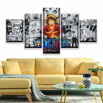 Plátno HD Výtlačkov Obrázkov Wall Art 5 Kusov, Jeden Kus Opice D. Luff Maľby, Anime, Plagát, Obývacia Izba Dekor Modulárny Rámec