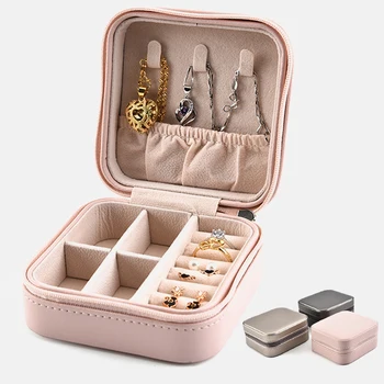 Malá veľkosť Šperky Organizátor Zobrazenie Cestovných Šperky Prípade Políčka Prenosný kozmetické Zips, Kožené Skladovanie Šperky Box