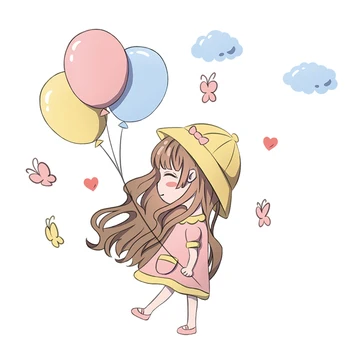 [shijuekongjian] Kvety Rastlín Samolepky na Stenu DIY Karikatúra Holka Balóny Stenu pre Obývacia Izba Deti Spálne Dom Dekorácie