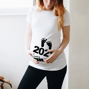 Dieťa Nakladanie 2021 Vytlačené Tehotné T Shirt Materskej Krátky Rukáv T-shirt Tehotenstva Oznámenie Tričko Nové Mama Tričká Oblečenie