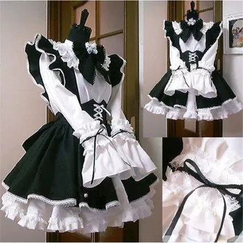 Ženy Slúžka Oblečenie Anime Dlhé Šaty Čiernej a Bielej Zástere Šaty Lolita Šaty Cosplay Kostým