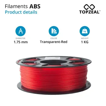 TOPZEAL ABS Transpare Červená Farba Vlákna ABS 1.75 mm 1 KG/Rolka Plastový Spotrebný Materiál pre 3D Tlačiarne Vlákna