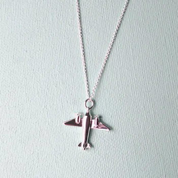 Mincový striebro 925 klasické módne malé lietadlo prívesok dámy náhrdelník šperky