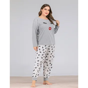 4XL Plus Veľkosť Ženy Lete Pekné Mačky Cartoon Tlač Pajama Sady Krátke Pyžamo Mäkké Pyžamá Sleepwear Jeseň oblečenie pre voľný čas