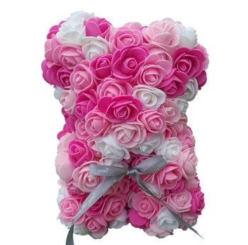 25 cm Rose Medveď Umelé Srdce Ružové Flower Teddy Bear na Svadbu Valentine Žena Darček k Narodeninám
