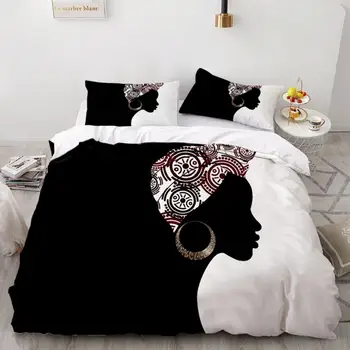 Afrika Ženy Vytlačené posteľná bielizeň Sady Kráľovná Kráľ Deka Kryt Posteľná Bielizeň Nastaviť 2/3 Kus Etnických Afriky Perinu Set pre Dievčatá Chlapci