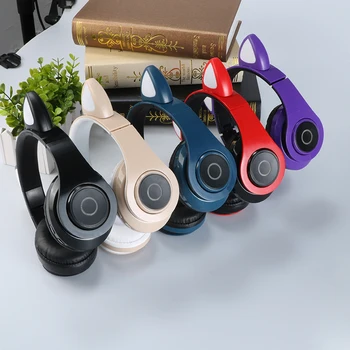 Bezdrôtové slúchadlá na MP3 prehrávač s LED farebné dýchanie svetlá mačka uší s mikrofónom Bluetooth headset