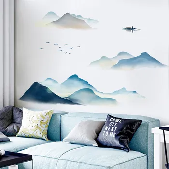 Nový Čínsky štýl, stena nálepky umenie atrament maľovanie steny v obývacej izbe dekor spálňa štúdia miestnosti dekorácie domov samolepiace nálepky