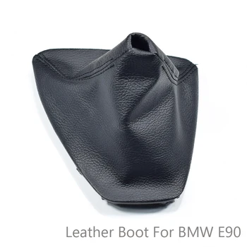 Radenie Gombík Páky Čierna Koža Návlek Boot protiprachová Kryt ručnej brzdy vhodné Na BMW E90