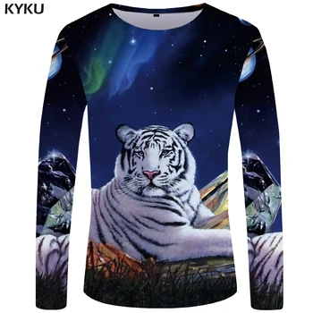 KYKU Značky Tiger T shirt Mužov tričko s Dlhým rukávom Galaxy Rock Buriny Streetwear Zvierat v Pohode Zábavné tričká Japonsko Pánske Oblečenie