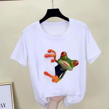 Ženské žaba tlače O-neck T-shirt zábava žaba t-shirt darček 90. rokov Harajuku T-shirt ženy biele módy-krátke rukávy top
