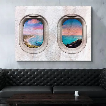 Plátno Obrázky Cestovné Plagáty Lietadlá Windows Abstraktné Plátne, Obrazy Na Stenu Umenie Plagátu Vytlačí Cuadros Dekor Drop Shipping