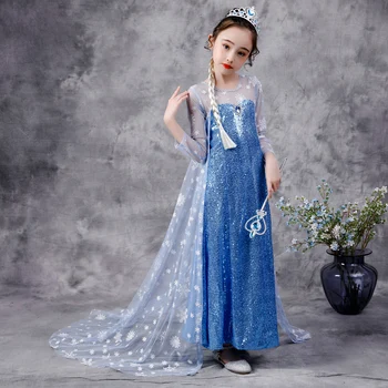 Princezná Elsa Šaty Dievčatá Letné Šaty Snehová Kráľovná Cosplay Kostým, Šaty Pre Deti Princezná Vestidos Sequin Oblečenie