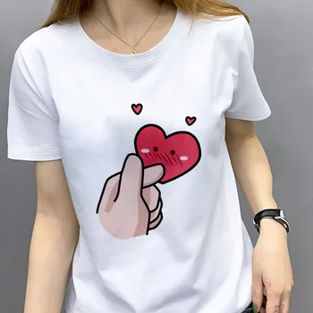 Nové letné Ako srdce Vytlačené Žien T-shirt Tenké časti biely láska Top Žena T Shirt Harajuku v Lete O-krku Dámske Oblečenie