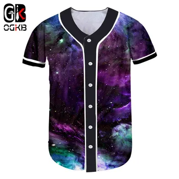 OGKB Nové dámske Baseball Tričko T-shirt v Pohode Tlačiť Farebné Galaxy Priestor, 3D Tričká Femme hip-hop, Punk V Golierom Uniformy