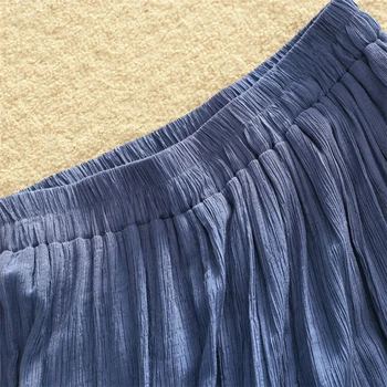 Jeseň Ženy Sukne Vintage Dlho Saias Vysoký Pás Ženy Maxi Saia Longa A-line Skladaný Jupe Bavlnená posteľná bielizeň Sukne