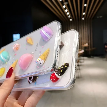 3D Roztomilý Jasné Macarons Koláč, zmrzlina puzdro Pre iPhone X Prípade XR XS MAX 7 8 6Plus Krásne Priehľadné Mäkké Silikónové Lesk Kryt