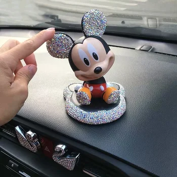 Disney Mickey Kreslený Obrázok Hračky Auto Ozdoby Roztomilý Auto Dekorácie Príslušenstvo Diamond Mickey Minnie Tras Hlavy Model Bábiky