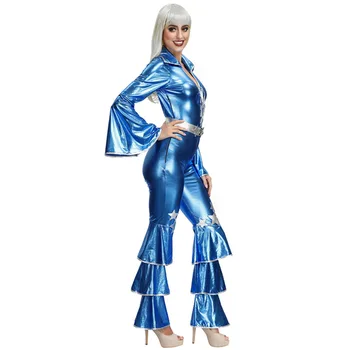Dámskej Módy Sexy Modré Trúby Rukávy Jumpsuit Fáze Spevák Kostým