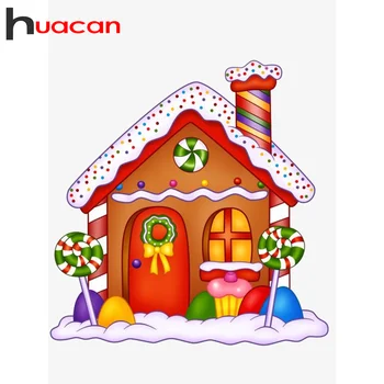 Huacan 5D Diamond Maľovanie Vianočný Dom, urob si sám Diamond Výšivky Candy Cross Stitch Kamienkami Obraz Mozaiky Domáce Dekorácie