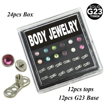 Hot Predaj Bytu CZ Kožné Top Piercing Body Ukotvenia Hlavu s G23 Titán Base Šperky Box Set 24pcs