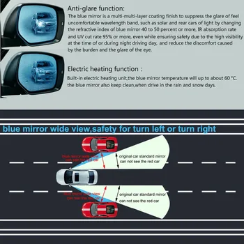 Modrý Zrkadlový Odlesk Dôkaz Zrkadlo Zase signalizačná kontrolka Vyhrievané Spätné Zrkadlo Pre 2010-Mitsubishi Outlander 3 / ASX