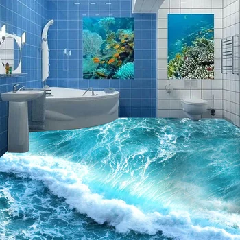 Vlastné Podlahové nástenná maľba 3D Stereoskopické Tichom morskej vody, Spálne, Kúpeľne, Podlahy, Tapety, PVC Nepremokavé Self-priľnavosť nástenné Maľby, Tapety