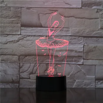 Balet Girl 3D Ilúziu Lampa USB Hologram LED Nočné Svetlo 7 Farieb Blikajúce Novinka LED stolná Lampa Deti Darček Posteli Dekorácie