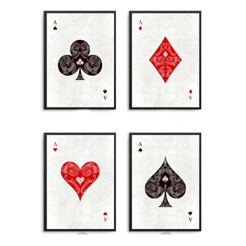 Ace Ďatelina Diamond Srdce Piky Poker Paluby Ročníka Karty Umelecké Plátno Tkanina Plagát Vytlačí Domov Maľovanie na Stenu Decor