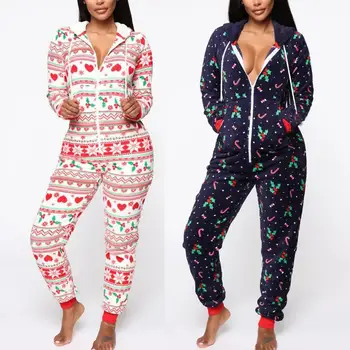 Ženy Vianočný Stromček Vzor Dlhé Rukávy Pyžamo Non-Footed Sleepwear Jumpsuit