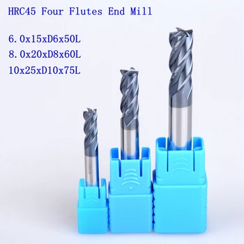 3ks 6 8 10 mm HRC45 Štyri Flauty Micro Karbidových Tvár Konci Mlyn CNC Frézovanie Fréza Bitov Pre Frézovanie Ocele