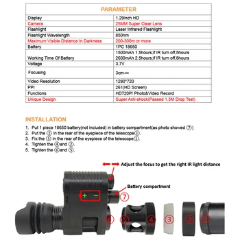Megaorei 3 Vonkajšie Poľovnícke Taktické Digitálne Infračervené Nočné Videnie Riflescope S HD720P Video Záznam Anti Šok 200-300 METROV