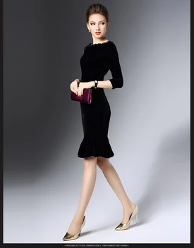 Zlato velvet dámske zimné nová vlna celebrity Slim black flounced šaty ženy