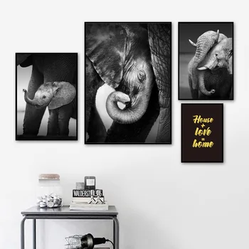 Baby Slona S Mamou Wall Art Plátno Na Maľovanie Čierne Biele Fotografie, Plagáty A Vytlačí Deti Obrazov Na Stenu Pre Obývacia Izba