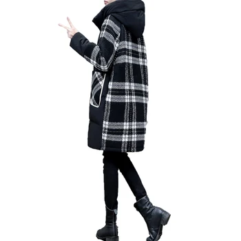 2020 Nové Zimné Žien Dole Parker Kabát Žena kórejský štýl Voľné Vlnené šitie Zahustiť Bunda Nadrozmerná Dlhé Dámske Kabáty