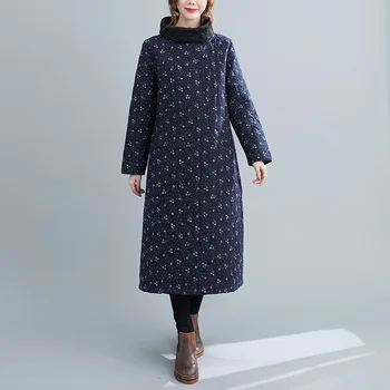 Dlhý rukáv plus veľkosť bavlna vintage kvetinový pre ženy príležitostné voľné jeseň zimné šaty elegantné oblečenie 2021 dámske šaty