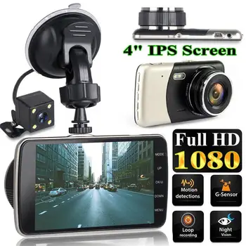 Jazda autom Záznamník 170 Stupeň Dash Cam Duálny Objektív HD 1080P Nočné Videnie Kamery Auta DVR videorekordér G-Senzor, Parkovacie Monitor