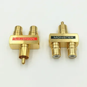 2 ks Medi RCA Audio Y Splitter Zapojte Adaptér 1 Muž 2 Žena Zlatom Konektor RCA 3 Spôsob Konektor