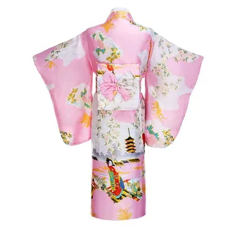 Ružová Žena Lady Japonskej Tradície Yukata Kimono S Obi Kvet Ročníka Večerné Šaty Cosplay Kostým Jedna veľkosť ZW03