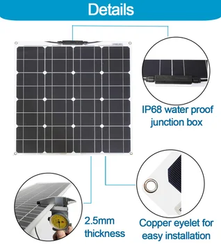 50w 100w solárny panel 12v flexibilné diy monokryštalické FV modul, solárne panely pre domáce rv camper vonkajšie