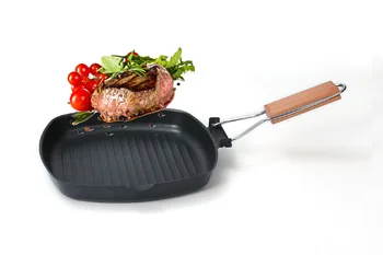 20 cm Non-Stick liatiny Steak Panvica Skladacie Drevené Rukoväť Panvicu