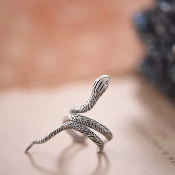 925 čistého striebra boho vintage hada prstene pre ženy, mužov zdobia článok otvorenie nastaviteľné zvieratá jemné šperky punk dary