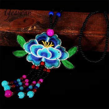 Kvetinové Výšivky Etnických Vintage Náhrdelník Strapec Šperky, Módne Retro Bohemia Viacvrstvových Korálky Reťazca Ručné Rainbow Bambulka