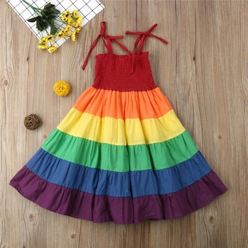 2-7 Rokov Dieťa Dievča Rainbow Sprievod Strany Princezná Šaty Dieťa Sundress Batoľa Farebné Oblečenie Tutu Šaty