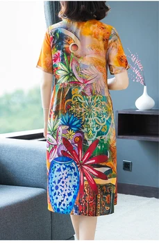 2019 Nové Napodobňujú Skutočné Hodvábne Šaty Letné Kvetinové Tlač Ženy Voľné Šaty Módne Vysokej Kvality Bežné Pláži Elegantné Šaty vestido