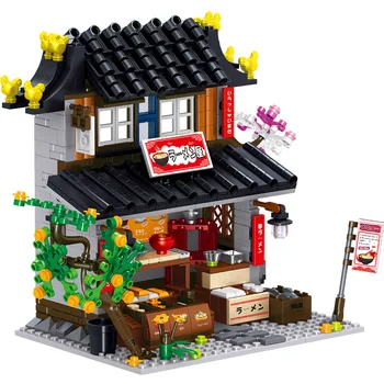 Japonsko Architektúry Mesta na Ulicu Maloobchod Dom Shop Stavebné Bloky Japonskej Reštaurácii Obchod Model Tehly Hračky pre Deti,