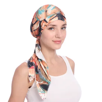 2021 Nové Elastická Bavlna Vytlačené Ženy Chemoterapii Spp Turban Moslimských Vopred Viazaná Bandanas Vnútorné Hidžáb Klobúk Na Hlavu Šatku Vlasy Príslušenstvo